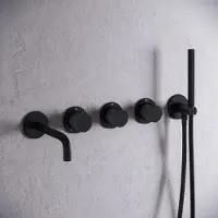 Saniclear Plus Curved inbouw badkraan met 20cm uitloop en staafhanddouche zwart mat