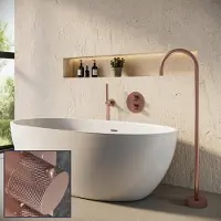 Saniclear Copper Curved inbouw badkraan rond met vrijstaande uitloop geborsteld koper