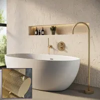 Saniclear Brass Curved inbouw badkraan rond met vrijstaande uitloop geborsteld messing - mat goud