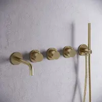 Saniclear Plus Curved inbouw badkraan met 20cm uitloop en staafhanddouche geborsteld messing - mat goud