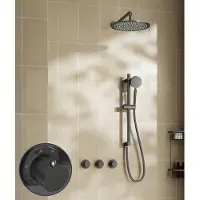 Saniclear Plus Stripes inbouw regendouche met 20cm hoofddouche, muurarm en glijstang verouderd ijzer - gunmetal