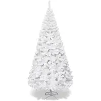 Costway Kunstkerstboom 240 cm - Realistische Kunststof Kerstboom met sneeuw - met metalen standaard - pvc 1138 takken - Wit