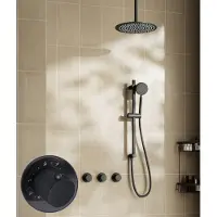 Saniclear Plus Curved inbouw regendouche met 30cm hoofddouche, plafondarm en glijstang zwart mat