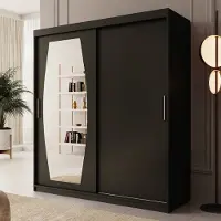 Meubella - Kledingkast Azai - Zwart - 180 cm - Met spiegel