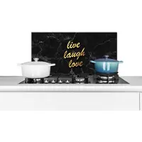 KitchenYeah Spatscherm keuken 70x30 cm - Kookplaat achterwand Quote - Live - Love - Goud - Marmer print - Muurbeschermer - Spatwand fornuis - Hoogwaardig aluminium