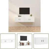 The Living Store Tv-wandmeubels 2 st 80x34,5x40 cm wit - TV Wandmeubel - Tv Kast - Houten Tv Stand - Wit Tv Meubel - Salontafel