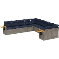 vidaXL 10-delige Loungeset met kussens poly rattan grijs