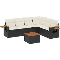 vidaXL 7-delige Loungeset met kussens poly rattan zwart