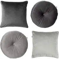Dutch decor - KUSSENSET - 4-delig - Velvet Shapes - 45x45 cm en Ø38 cm - inclusief binnenkussens - antraciet, grijs - Met Ritssluiting – Decoratie Kussens - Comfortabele kussentjes voor op de Bank