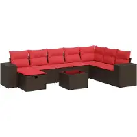 vidaXL 9-delige Loungeset met kussens poly rattan bruin