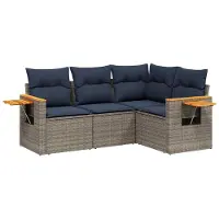vidaXL 4-delige Loungeset met kussens poly rattan grijs