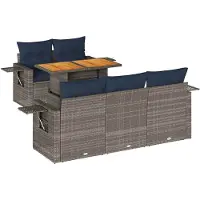 vidaXL 6-delige Loungeset met kussens poly rattan grijs