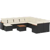 vidaXL 12-delige Loungeset met kussens poly rattan zwart