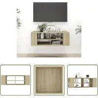 The Living Store TV wandmeubel - verstelbare schappen - 2-laagse kast - sonoma eiken - 102 x 35 x 35 cm - montage vereist