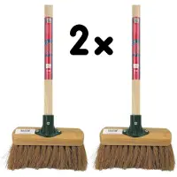 Synx Tools Kinderbezem Cocos set van 2 - Bezems - Buitenspeelgoed / Speelgoed incl. Steel 57cm - tuinierspeelgoed - Schepjes - Kinderen - Totale lengte 65cm