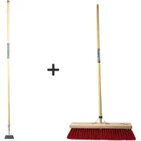 SynxStore Synx Tools Rechte schoffel 16cm & Synx Tools Straatbezem Nylon 60cm - Onkruidverwijderaar - Schoffel met Steel - 170 cm steel met Hilt - Hark - Onkruidbestrijding - Bezem met steel 160 cm