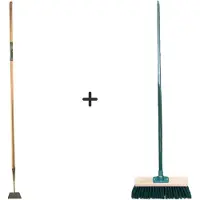 Synx Tools Rechte Schoffel 12 cm en Buitenbezem Groen Met Steel 117cm 160cm - Schoffel