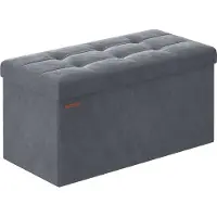 Songmics Bankje met opbergruimte van fluweel voor in de hal, Leigrijs / 38 x 76 x 38 cm