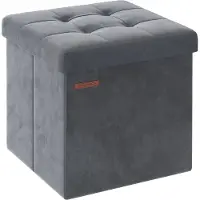 Songmics Bankje met opbergruimte van fluweel met deksel, Leigrijs / 38 x 38 x 38 cm