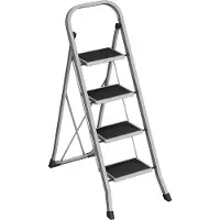 Songmics Trapladder met 3 treden grijs-zwart, Duif grijs / 4 treden