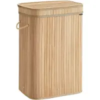 Songmics Wasmand met afneembaar deksel en machinewasbaar, Natuurlijk beige / 72 L