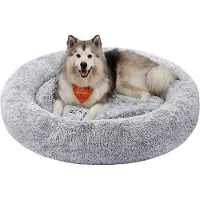 Feandrea Pluizig hondenbed in de vorm van een donut, Ombre grijs / L 140 x B 140 x H 20 cm