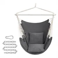 Songmics Hangstoel met 2 kussens en metalen ketting, Leigrijs