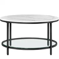 Inny LCT071B13 Salontafel, woonkamertafel, voor woonkamer, met glazen blad, veel opbergruimte, eenvoudige montage, moderne stijl, marmeren wit-inktzwart