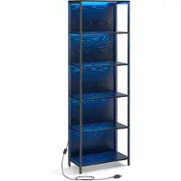 Vasagle Staande boekenkast met verstelbare planken en ledverlichting, Ebbenhout Zwart