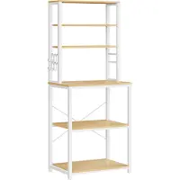 Vasagle Keukenplank met planken en haken, Eiken + Wit
