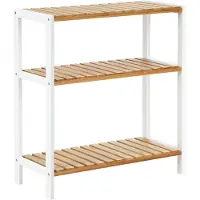 Songmics Bamboe plank met 3 niveaus, Natuurlijke kleuren + wit
