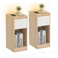 Vasagle Nachtkastje met ledverlichting en usb aansluitingen, Eiken Beige + Wolkenwit / 1