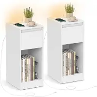 Vasagle Nachtkastje met ledverlichting en usb aansluitingen, Wolkenwit / 1