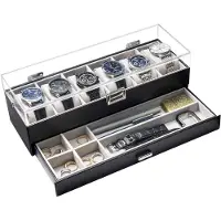 OEM Horlogebox met 6 compartimenten, Horlogekast met lade, Herenhorlogebox, Horlogeopbergbox Horlogekast Horlogebox voor heren, Horlogeopbergbox - 6 compartimenten, Zwart
