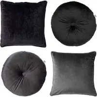 Dutch decor - KUSSENSET - 4-delig - Velvet Shapes - 45x45 cm en Ø38 cm - inclusief binnenkussens - antraciet, zwart - Met Ritssluiting – Decoratie Kussens - Comfortabele kussentjes voor op de Bank