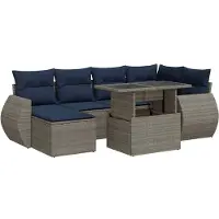 vidaXL 7-delige Loungeset met kussens poly rattan acacia grijs