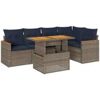 vidaXL 6-delige tuinmeubelset met kussens, grijs, polyrotan