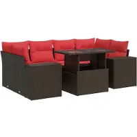 vidaXL 7-delige Loungeset met kussens poly rattan bruin