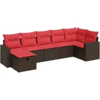 vidaXL 7-delige Loungeset met kussens poly rattan bruin
