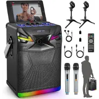 BOG Bluetooth Karaoke machine met 2 Microfoons, 6,5 Inch Subwoofer Draagbare PA systeem USB Geluidseffecten DJ Lichten en FM Radio Voor Outdoor Party