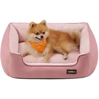 OEM Hondenbed, Linnen Hondenkussen, Hondenmand, Opstaande Randen, Antislip Bodem, Afneembare en Wasbare Hoes, M, Voor Kleine Honden, 70 x 55 x 21 cm, Pastel Roze PGW010R01