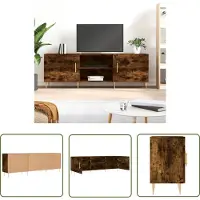 The Living Store Tv-meubel - Gerookt Eiken - 150 x 30 x 50 cm - Bewerkt Hout en IJzer