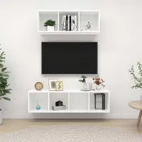 The Living Store tv-meubelset - wit - spaanplaat - 37x37x107 cm - 37x37x142.5 cm