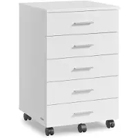Vasagle rolkast, voetstuk archiefkast met wielen, printerstandaard met 5 laden, gereedschapsvrije schuifrails, voor studie, thuiskantoor, cloud white OFC081W01