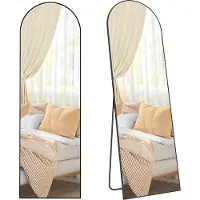 Songmics Staande passpiegel met gebogen design en aluminium frame, Inktzwart / 160 x 50 cm