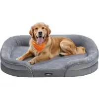 Hobby Hall Hondenbed, Hondenkussen, voor Grote Honden, 106 x 76 x 18 cm, Orthopedisch, Waterdichte Binnenlaag, Opstaande Randen, Afneembare, Wasbare Hoes, Antislip, Lichtgrijs PGW283G01