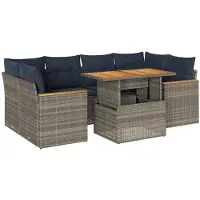 vidaXL 7-delige Loungeset met kussens poly rattan grijs