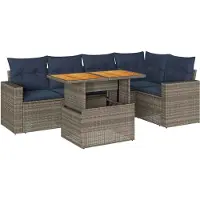vidaXL 6-delige Loungeset met kussens poly rattan grijs