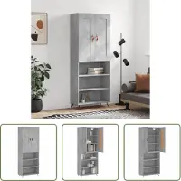 The Living Store Boekenkast Betongrijs - Hoge kast - 69.5 x 34 x 180 cm - Duurzaam materiaal