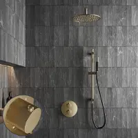 Saniclear Brass Stripes Pro inbouw regendouche rond met 30cm hoofddouche, muurarm en glijstang geborsteld messing - mat goud